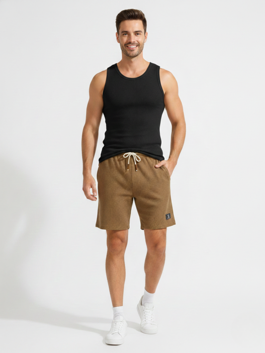 Men’s Classic Waffle Knit Comfort Shorts ( BROWN )