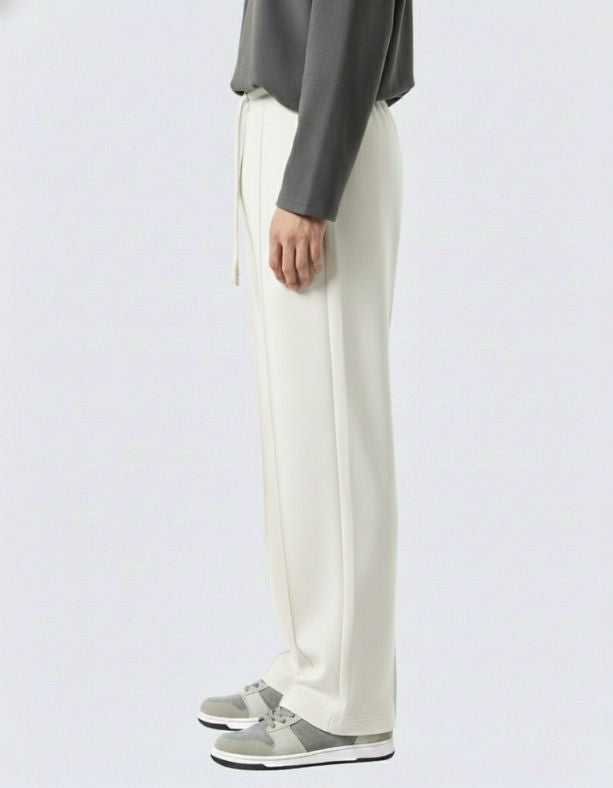 Men’s Pintuck Wide-Leg White Track