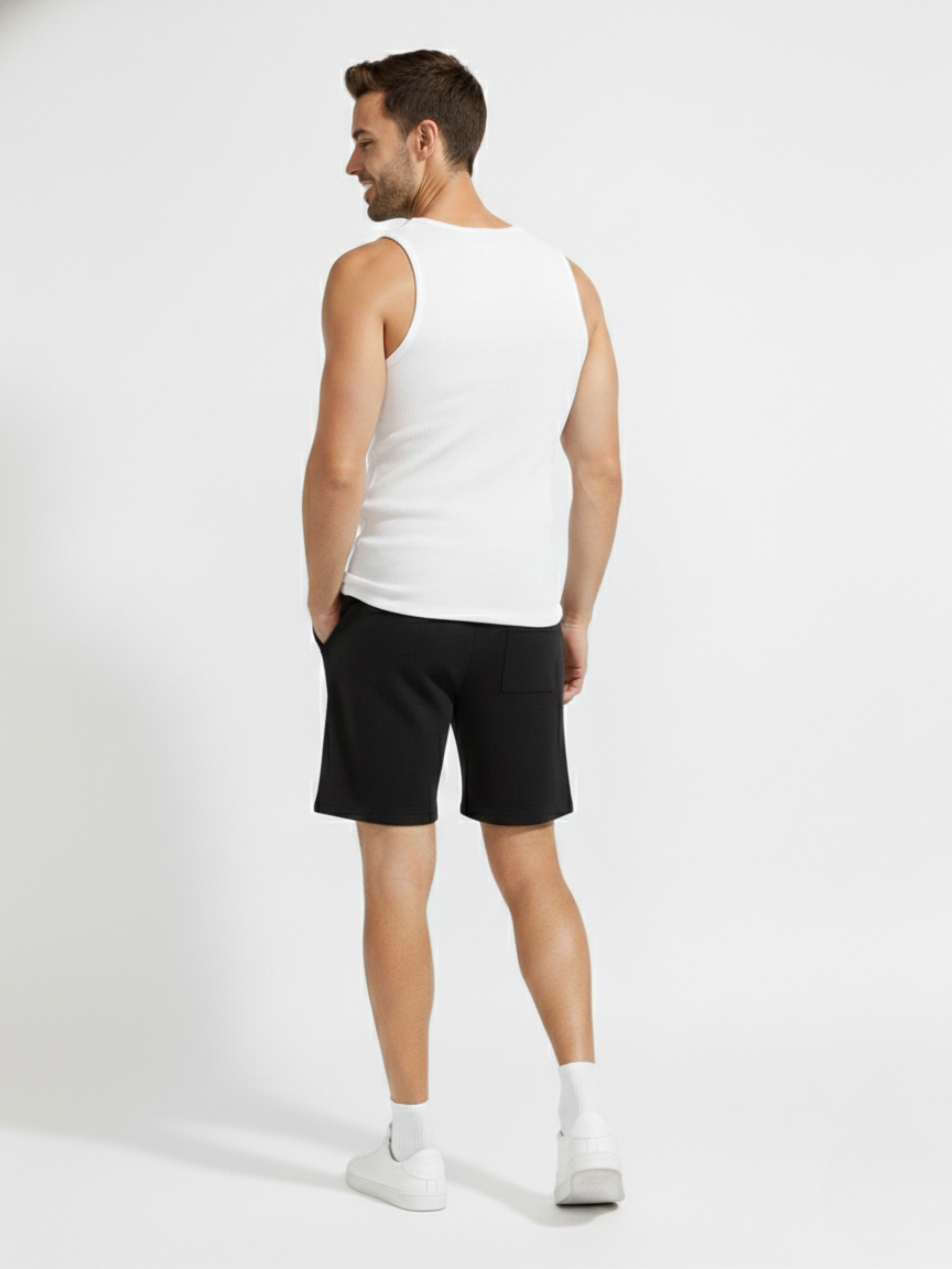 Men’s Classic Waffle Knit Comfort Shorts ( BLACK )