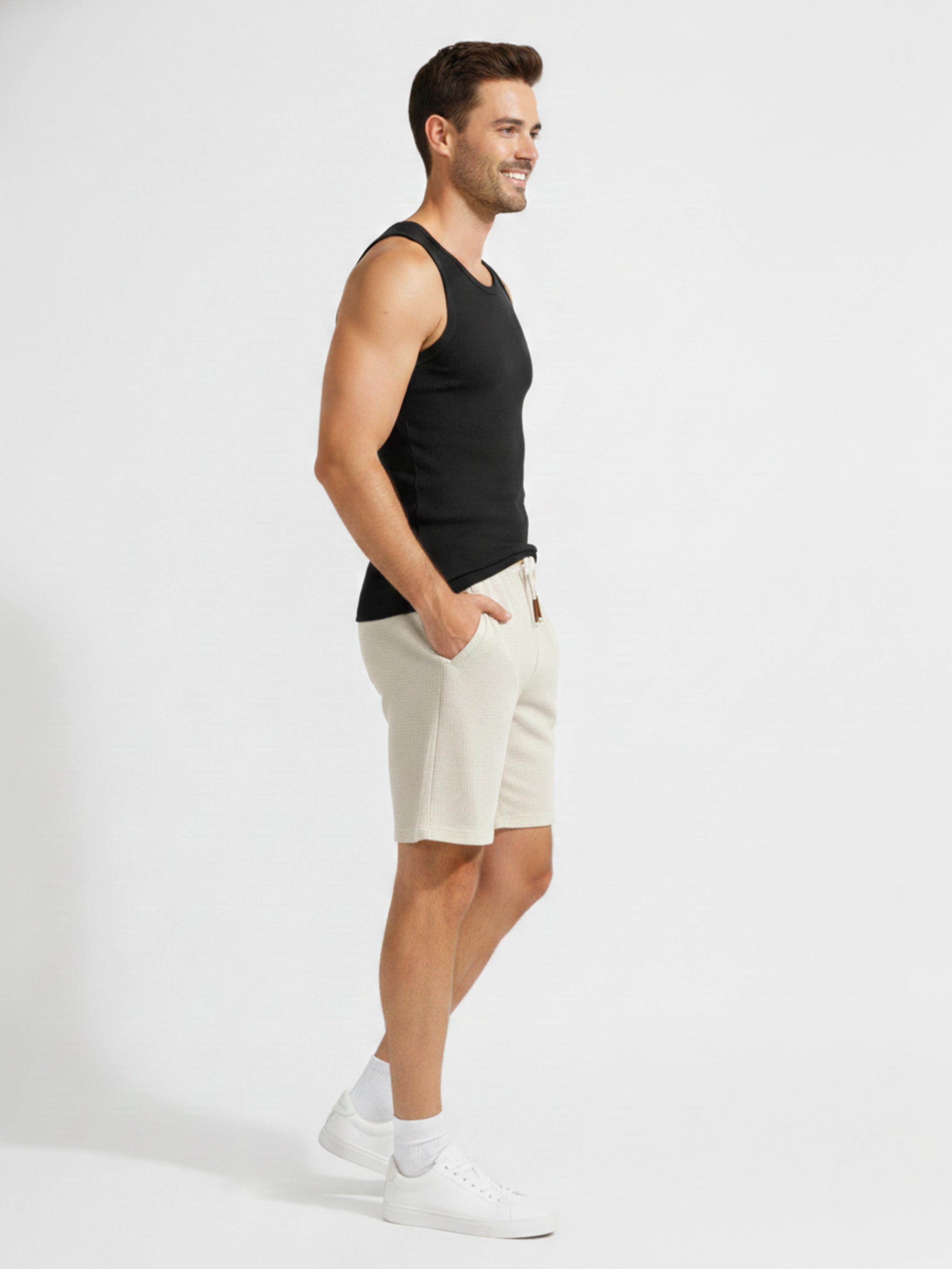 Men’s Classic Waffle Knit Comfort Shorts ( WHITE )